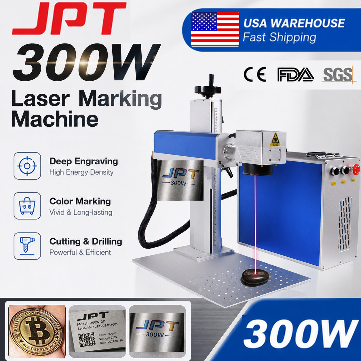 Laser Marking Machine - 300W JPT Mopa Fiber Laser Marking